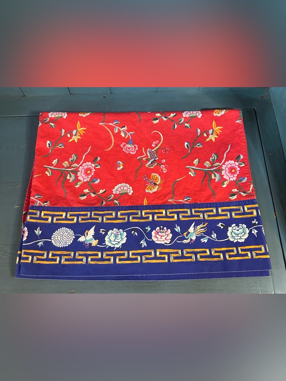 Ralph Lauren Red w/Blue Trim Standard Pillowcases Floral & Asian Print | 2 Set